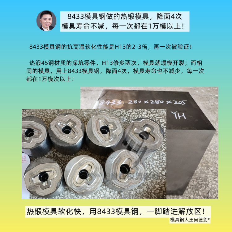 Q235铁料热锻模具用什么模具钢材好？模具用8433，可以打1天半时间；（第429篇）