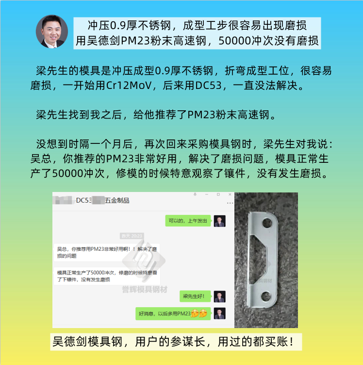 折弯成型铝板冲头粘铝屑，用吴德剑PM23，冲头不粘铝屑。第465篇