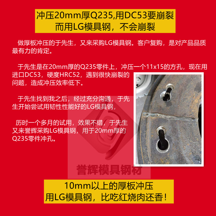 直播间提问：15个厚的Q235板材，冲10个的孔，用什么材料的模具钢能耐用