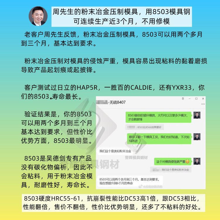 直播间网友提问：钨合金粉未注塑成型的，现在用DC53的材料，很易崩裂?