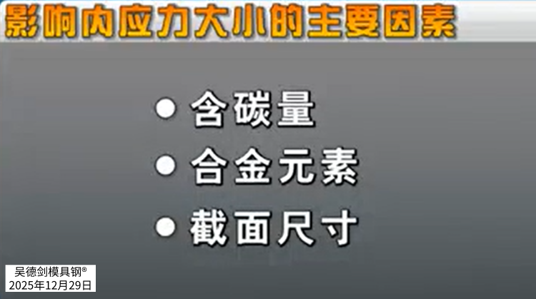 影响内应力大小的主要因素碳含量，合金元素和截面尺寸
