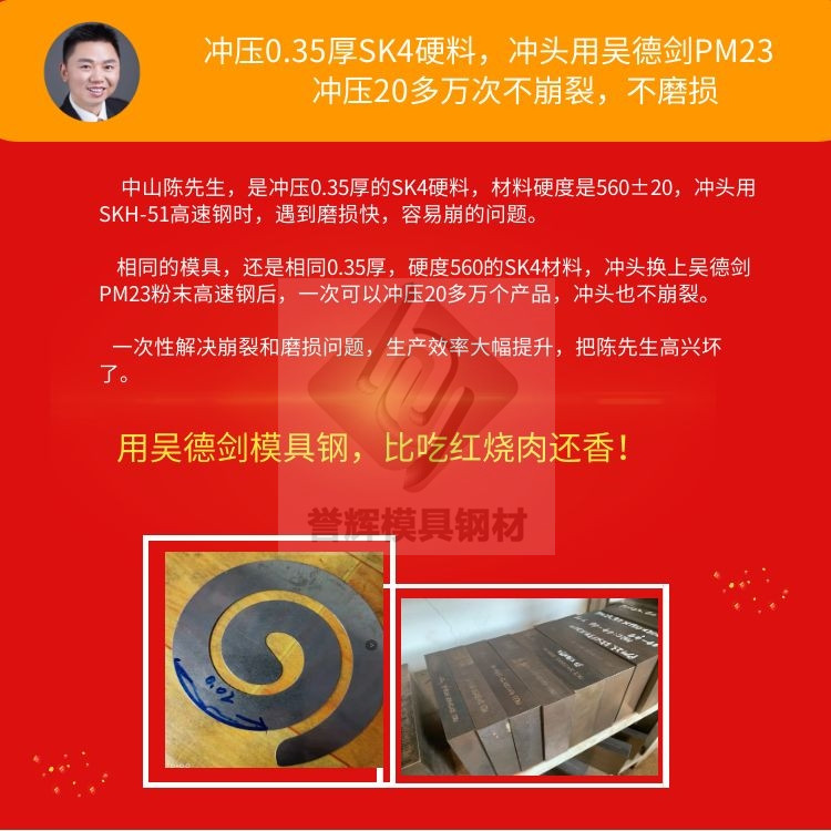 网友张先生问：冲0.3mm厚SK5用什么模具钢比较好？