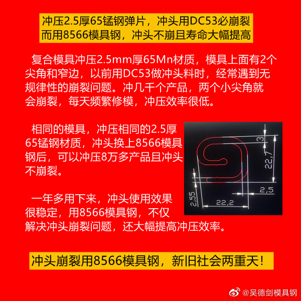 冲压2.5厚65锰钢弹片，用8566寿命大幅提高