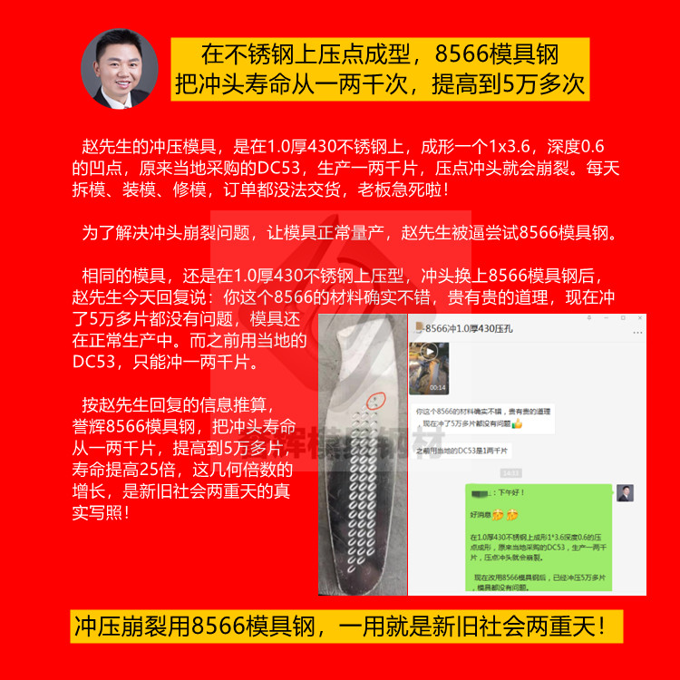 8566模具钢复购少，全因质量“严重过剩”，模具不会坏，所以不用复购。