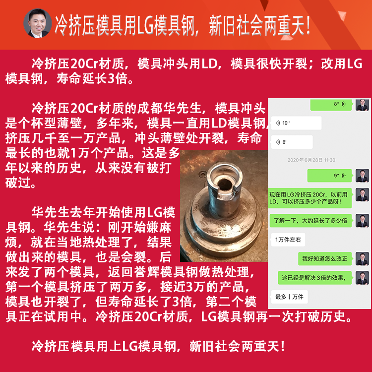 冷挤压模具用什么材料好？冷挤压模具开裂用LG模具钢，一脚踏进解放区！(076)