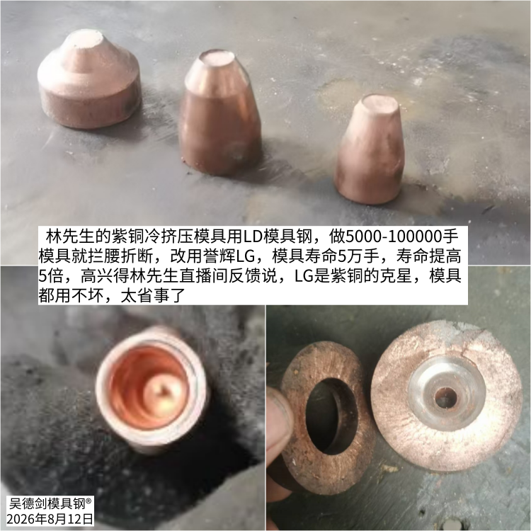 林先生说紫铜冷挤压模用LG料都用不坏,太省事了,LG是紫铜的克星。第599篇 林先生说紫铜冷挤压模用LG料都用不坏,太省事了,LG是紫铜的克星。第599篇
